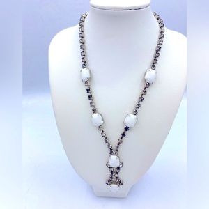 Vintage Milk Glass Beads And Smokey Rhinestone 15” Necklace